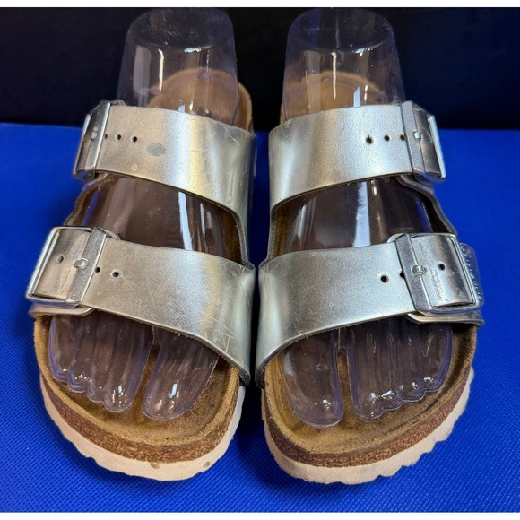 Birkenstock Arizona Silver Metallic Sandals EU 38 US Women 7-7.5 - Picture 2 of 10